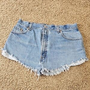 Levis Light Blue Frayed Hem Jean Shorts